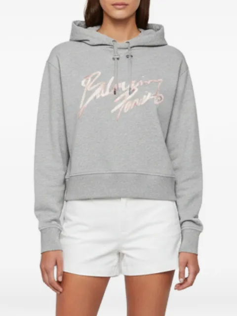Balmain Pre-Owned printed cropped hoodie Grey 1377299