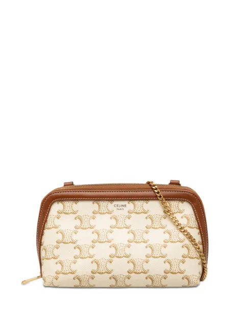 Celine Pre-Owned 2021 Triomphe Coated Canvas Clutch On Chain crossbody bag White G5Q1SAFY4NEUW9UM