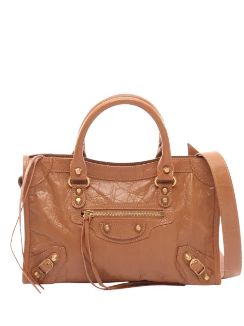 Balenciaga Pre-Owned 2018-2026 Small Lambskin Motocross Classic City satchel Brown 35KW3LGCEGWHWBY9