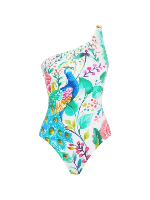 Gottex Mayurika one-shoulder peacock-print swimsuit Blue 24MA051080