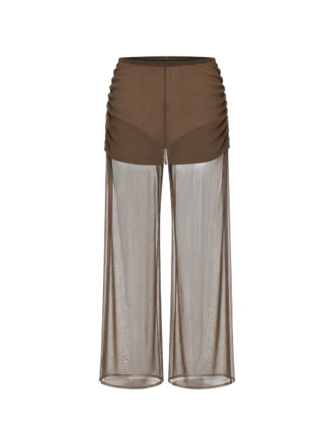 EXILIA sheer ruched-detail palazzo pants Brown RSWE04PT010TU851660