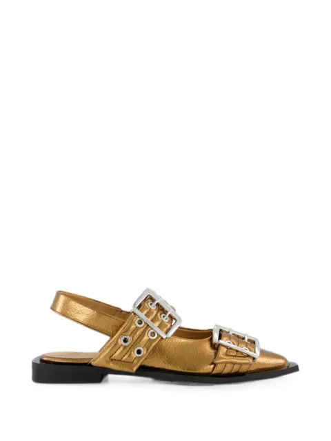 GANNI buckle-detail pointed-toe flat pumps Gold S2799