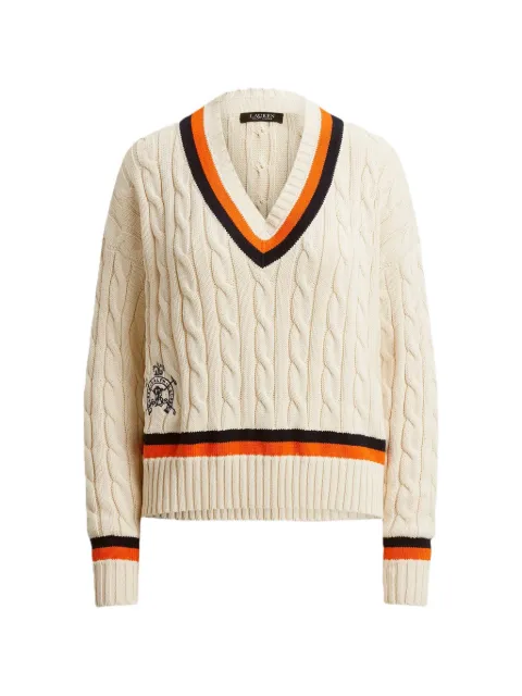 Lauren Ralph Lauren cable-knit V-neck sweater Neutrals 200P03474