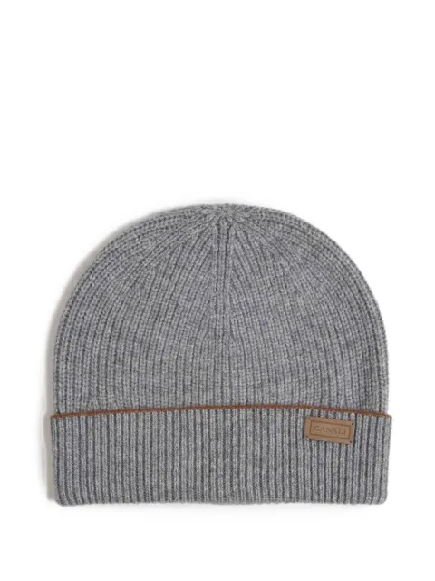 Canali ribbed-knit logo-patch beanie hat Grey B0043MK02552