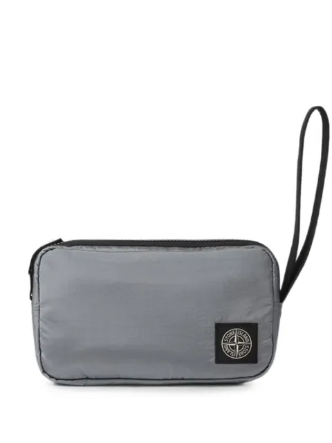 Stone Island logo-patch wristlet clutch bag Grey L2S159200019S0251