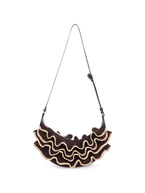 ZIMMERMANN Goldentime ruffled raffia shoulder bag Brown 7721XS26A2