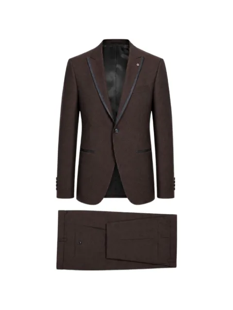 LUIGI BIANCHI MANTOVA contrast-trim notch-lapel suit Brown 3439TESS3737355