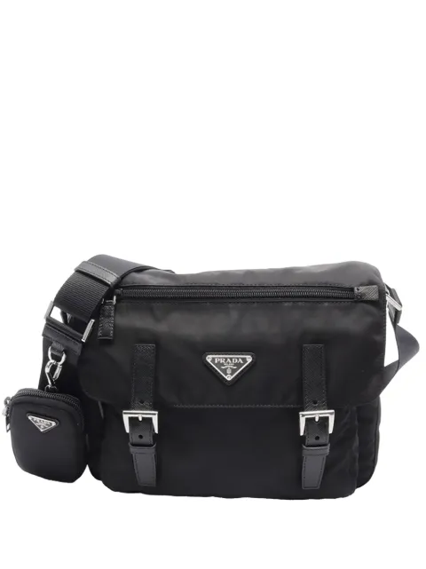 Prada Pre-Owned 2013-2026 Saffiano Trimmed Tessuto Zip Double Buckle Messenger Bag crossbody bag Black WROA3SBDS58EQUZO