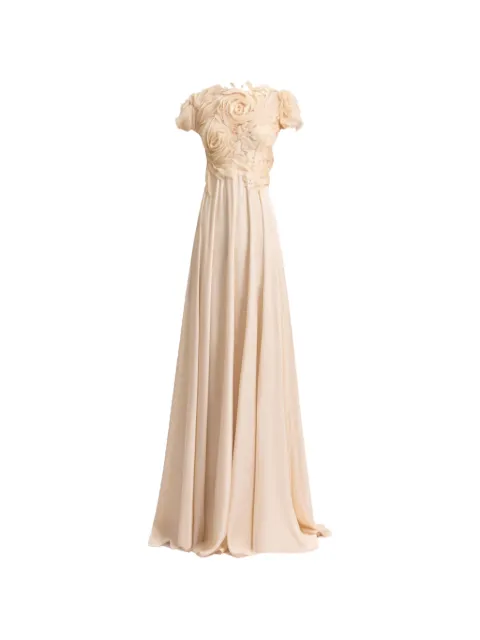 Gemy Maalouf floral-appliqué sheer-panel dress Neutrals GMSS257487LD