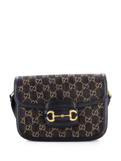 Gucci Pre-Owned Horsebit 1955 GG Denim Small shoulder bag Black M8W0JXOTK3SJ2UNK