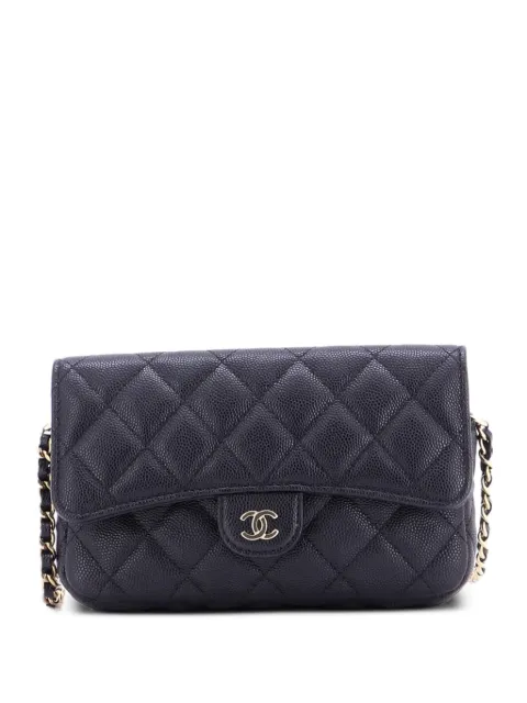 CHANEL Pre-Owned Classic Flap Phone Holder with Chain Quilted Caviar clutch bag Black ZM2OR3WG5Y7OOEUT