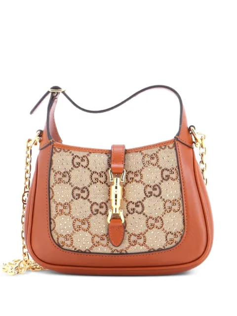 Gucci Pre-Owned Jackie 1961 Chain Crystal Embellished GG Canvas Mini hobo bag Brown E8XY1K57C1ELUFBG