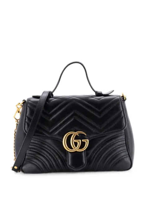 Gucci Pre-Owned GG Marmont Top Handle Flap Bag Matelasse Leather Small satchel Black 76O0N7APRR9B0CA8