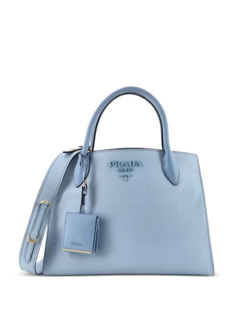 Prada Pre-Owned Monochrome Saffiano with City Calf Medium tote bag Blue NRLTFBKM7UUIL4EV