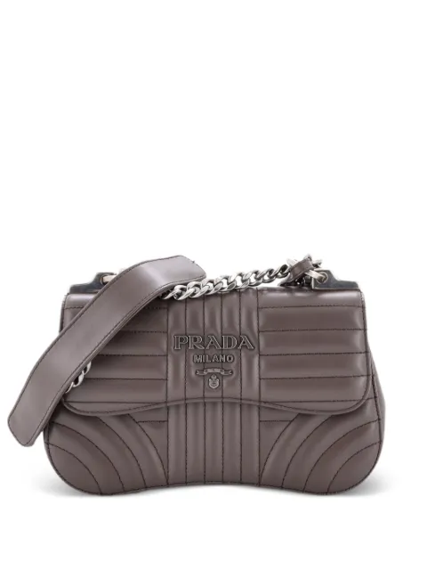 Prada Pre-Owned Curved Flap Chain Diagramme Quilted Leather Small shoulder bag Brown WVEJU0GT1CKDOJGS