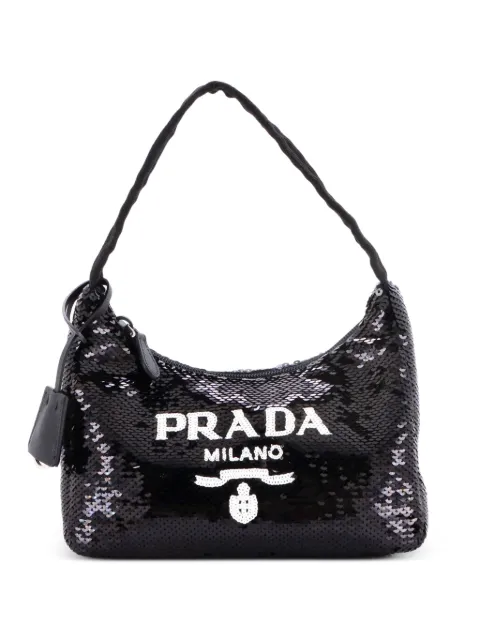 Prada Pre-Owned Re-Edition 2000 Sequins Mini hobo bag Black 9TLSLW4JNE6ZJ5VZ