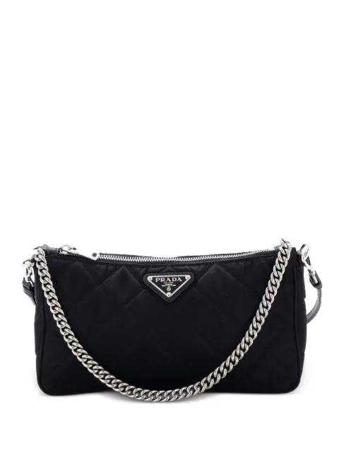 Prada Pre-Owned Chain Zip Shoulder Bag Quilted Tessuto Small crossbody bag Black UE5GHTPMJ32WONFC