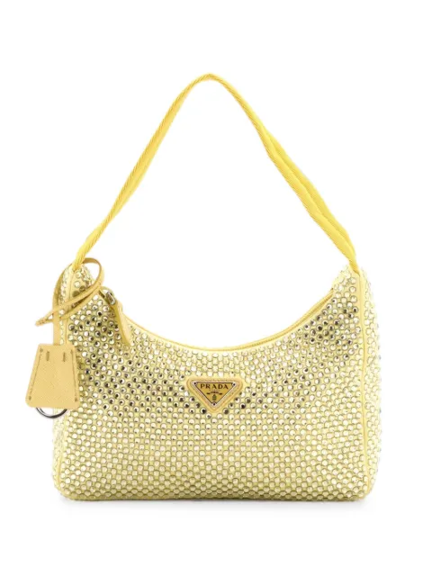 Prada Pre-Owned Re-Edition 2000 Crystal Embellished Satin Mini hobo bag Yellow 3Y6CIP18WAKXHH2N