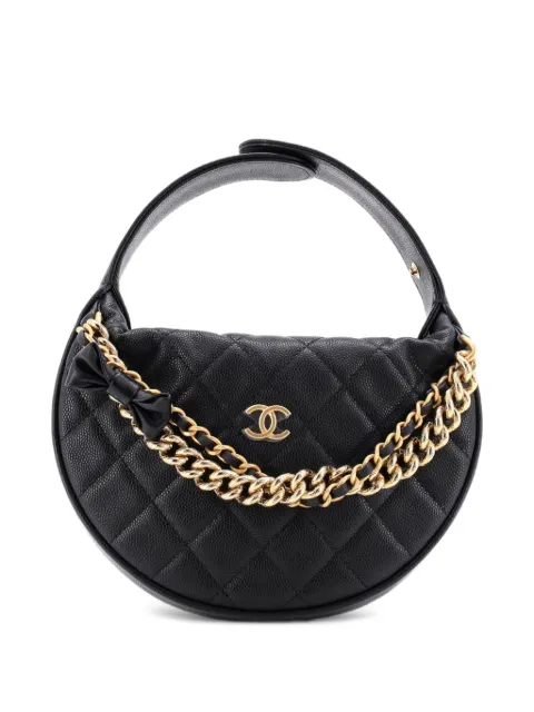 CHANEL Pre-Owned Double Chain Bow Pouch Quilted Caviar Mini hobo bag Black 0FEPPTU4NPHJ6MGM