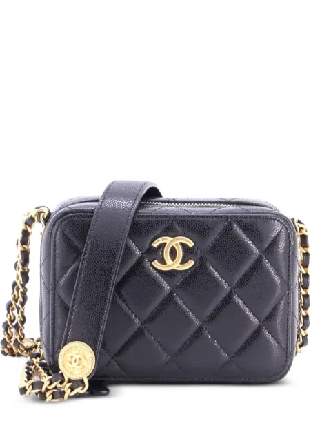 CHANEL Pre-Owned Twist Your Buttons Zip Around Vanity Case with Chain Quilted Caviar clutch bag Black PHY7KIN5R3L0K2SI