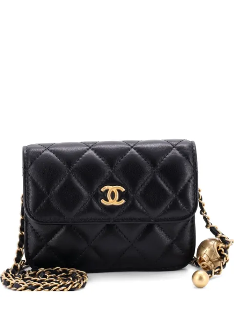 CHANEL Pre-Owned Pearl Crush Flap Clutch with Chain Quilted Lambskin Mini crossbody bag Black 56HDZ33R8JRR7E76