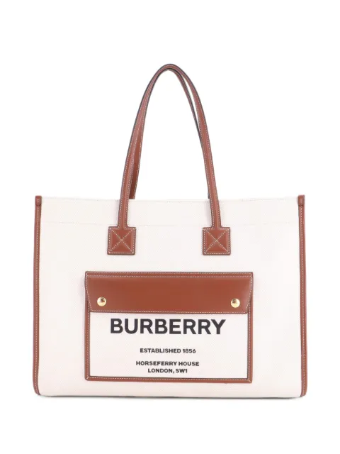 Burberry Pre-Owned Freya Shopping Canvas with Leather Medium tote bag Brown MF0N37GE39PIW886