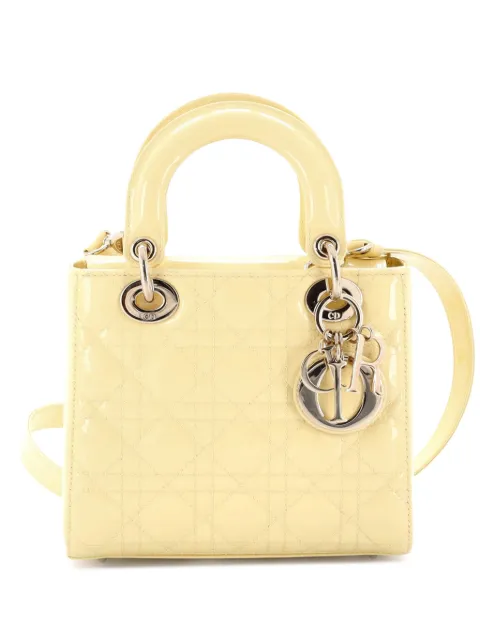 Christian Dior Pre-Owned Lady Dior Bag Cannage Quilt Patent Small satchel Yellow XIMGEJ8WG0QFPIVB
