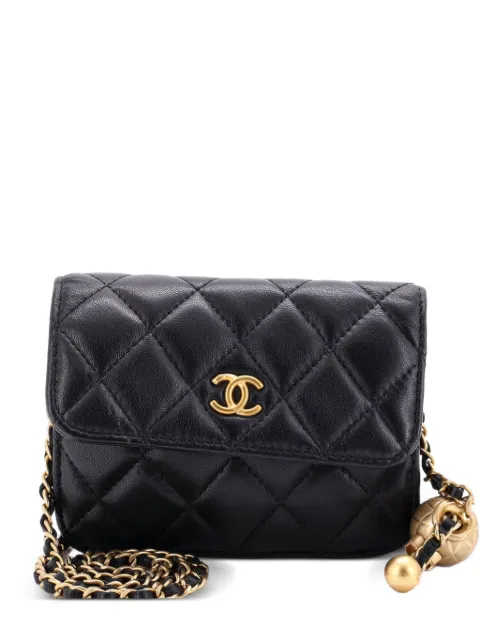 CHANEL Pre-Owned Pearl Crush Flap Clutch with Chain Quilted Lambskin Mini crossbody bag Black H7PBX13YVJ8BYU9N