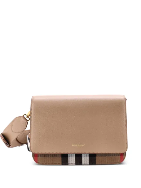 Burberry Pre-Owned Mackford Leather and House Check Canvas Small shoulder bag Neutrals DZBDQMRM5P0PD9MJ