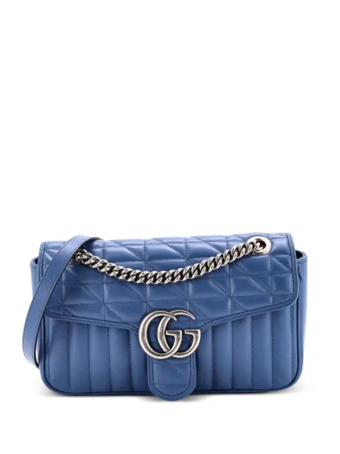 Gucci Pre-Owned GG Marmont Flap Bag Mixed Matelasse Leather Small shoulder bag Blue 9KTVXPZW4X01ZSTW