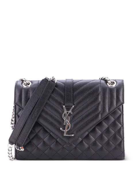 Saint Laurent Pre-Owned Classic Monogram Envelope Satchel Mixed Matelasse Leather Medium shoulder bag Black 1XTEEPNO3NOGQRZB