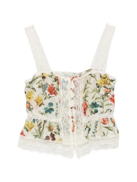 alice + olivia floral-print lace-trim top Neutrals CC606P45022