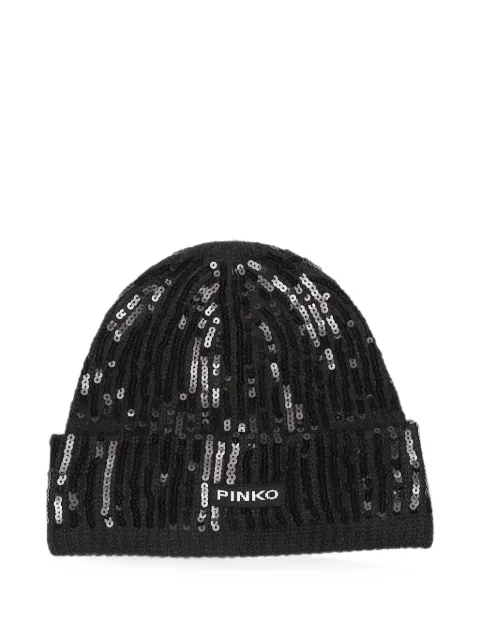 PINKO sequin-embellished ribbed-knit beanie hat Black 107256A3EJ