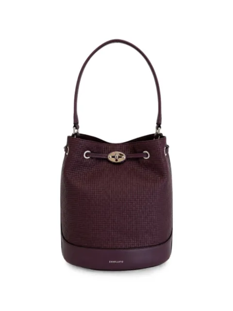 Zanellato grid-texture leather shoulder bag Purple 0709702330000