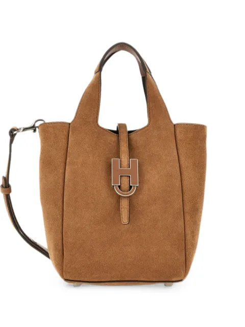 Hogan logo-plaque suede tote bag Brown KBW01XA1100UGM