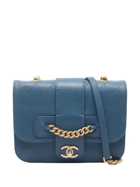CHANEL Pre-Owned 2017-2018 Small Quilted Sheepskin Front Chain Flap crossbody bag Blue OI6AS24L9HBAZIJB