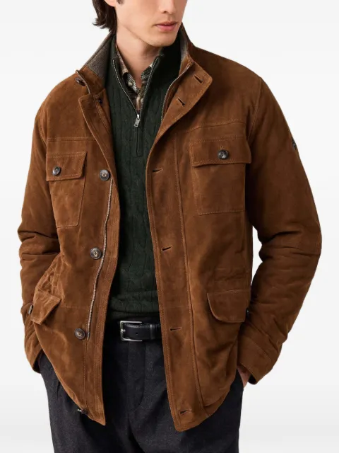 Hackett London multi-pocket leather jacket Brown HM4000225