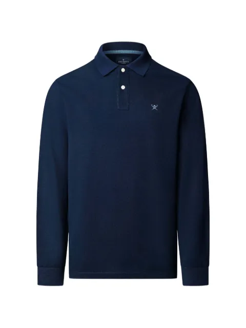 Hackett London logo-embroidered long-sleeve polo shirt Blue HM5500048