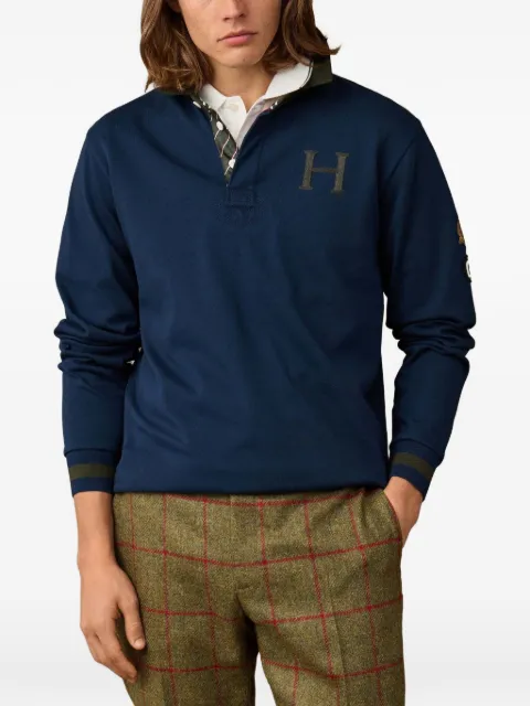 Hackett London logo-patch long-sleeve polo shirt Blue HM5700026