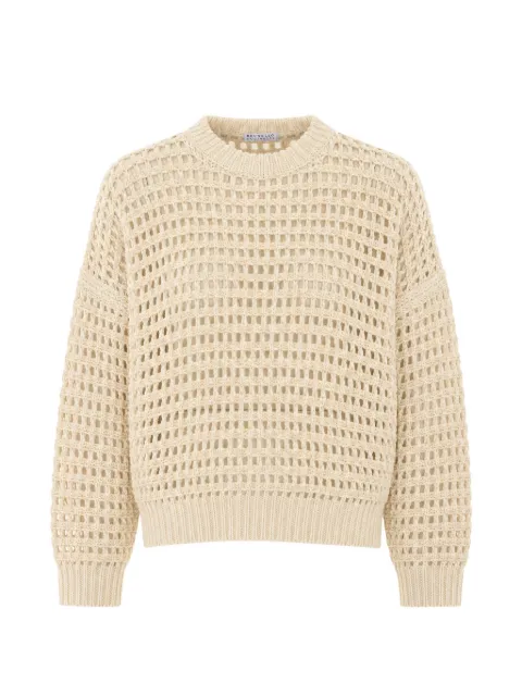 Brunello Cucinelli sequin-embellished open-knit sweater Neutrals MGO378800CGM42