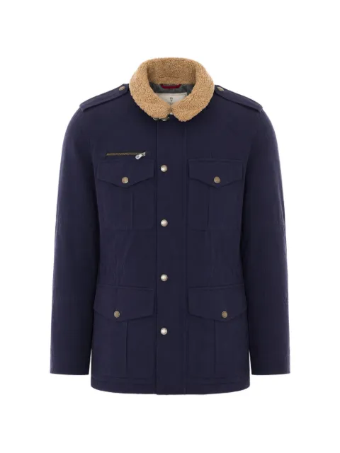 Brunello Cucinelli shearling-collar multi-pocket jacket Blue MG5456001CTM45