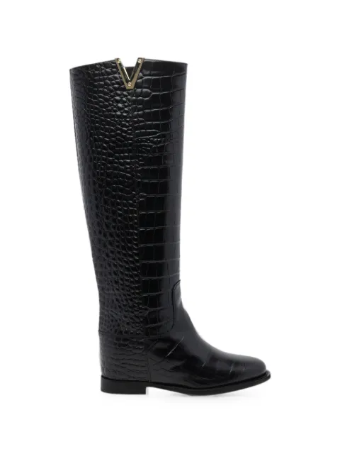 Via Roma 15 croc-effect knee-high leather boots Black 3758776NERO