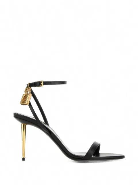 TOM FORD shiny-leather padlock pointy naked sandals 85mm Black W2748LKD002G