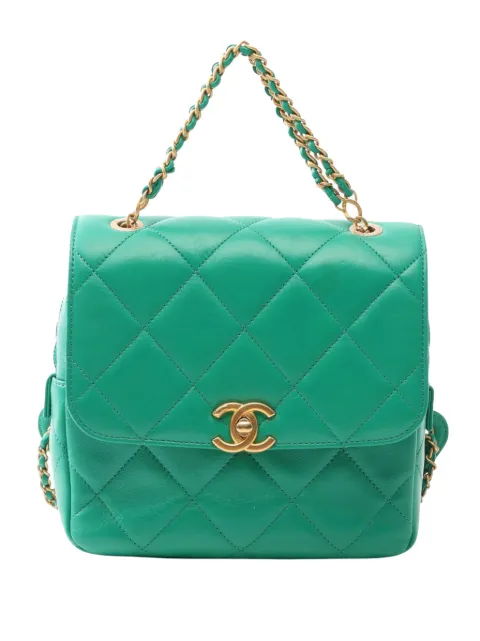 CHANEL Pre-Owned 2021-2026 Quilted Lambskin Chain Melody backpack Green LD65H21CS0AH4BXV