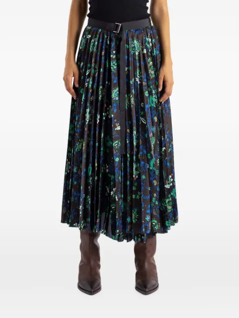 sacai floral-print pleated midi skirt Brown 2608603