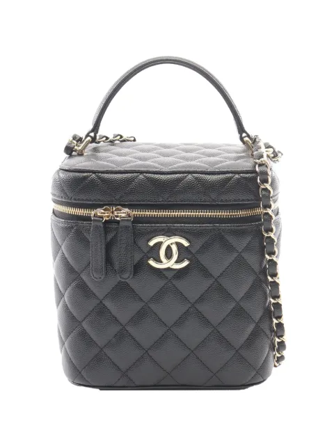 CHANEL Pre-Owned 2021-2026 CC Quilted Caviar Top Handle Vanity with Chain satchel Black X1223J1M1B9EJW4R
