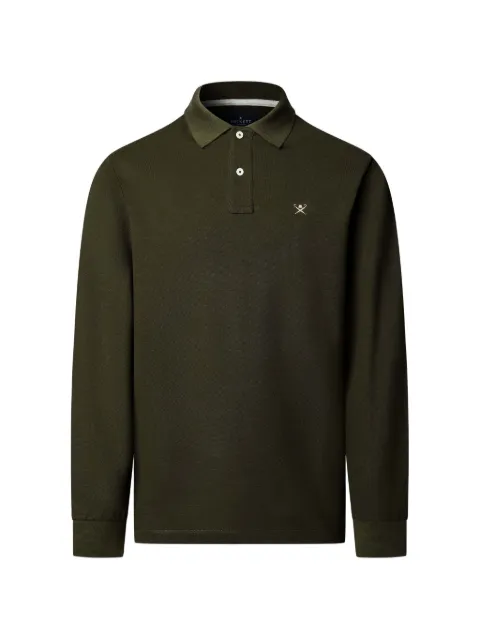 Hackett London logo-embroidered long-sleeve polo shirt Green HM5500048