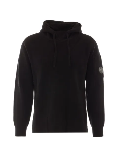 C.P. Company Lens-detail knitted hoodie Black 21CMKN098A110149A999