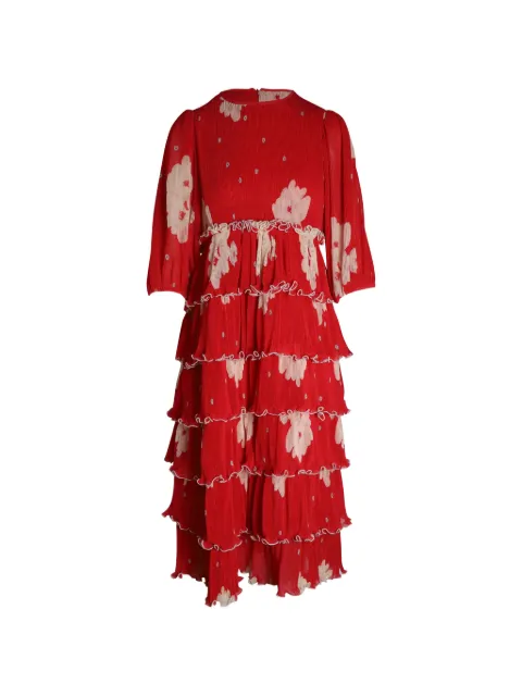 GANNI tiered floral-print dress Red NAPPUGBCL290158W