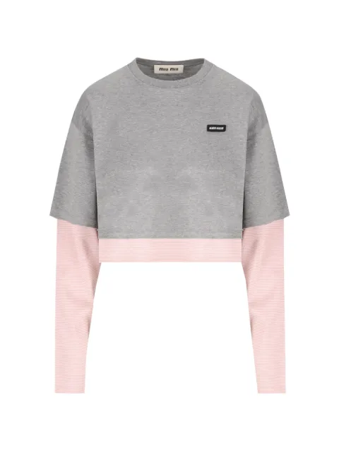 Miu Miu layered-sleeve cropped T-shirt Grey MJL13517OR